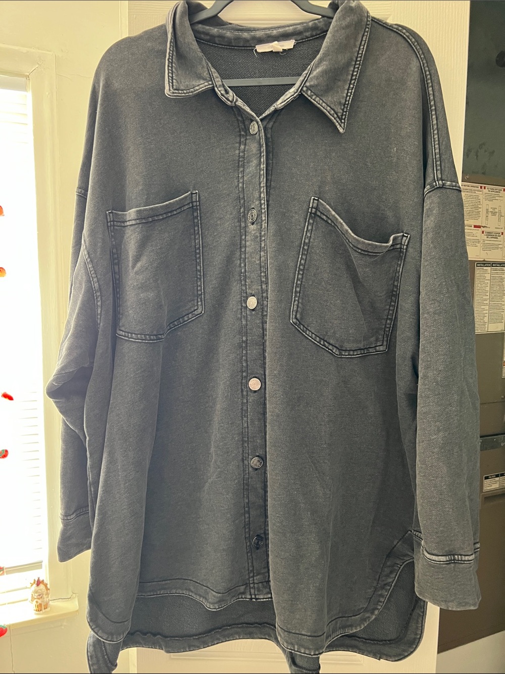 Maurices Washed Black Oversized Button-Down Shirt
